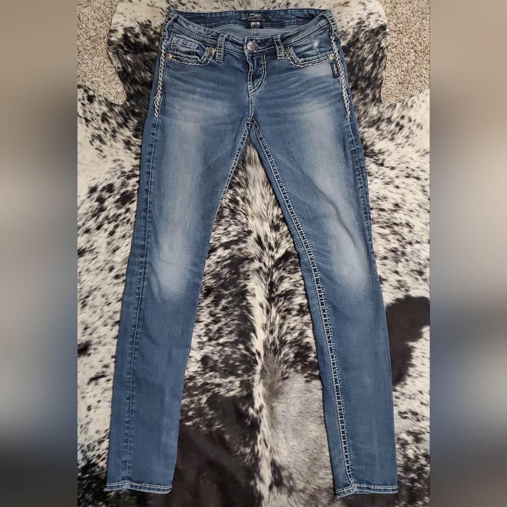 Silver Jeans Women's Distressed Blue Skinny Jeans